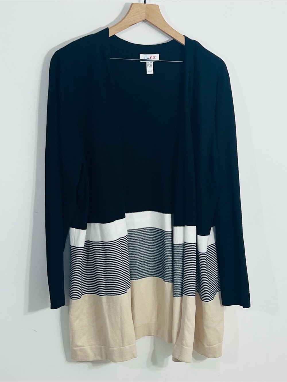 D & Co. Multicolor Knit Long Sleeve Open Front Cardigan Sweater Preppy 1XP